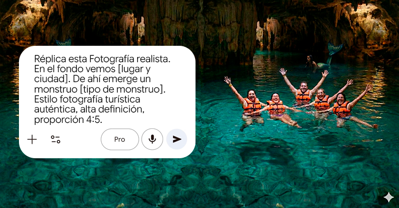 googleespanol's tweet photo. ¿Qué esperas para usar este prompt?

"Réplica esta Fotografía realista. En el fondo vemos [lugar y ciudad]. De ahí emerge un monstruo [tipo de monstruo]. Estilo fotografía turística auténtica, alta definición, proporción 4:5."

Déjanos ver tu creación 👀 https://t.co/Z8fwzIqHcV