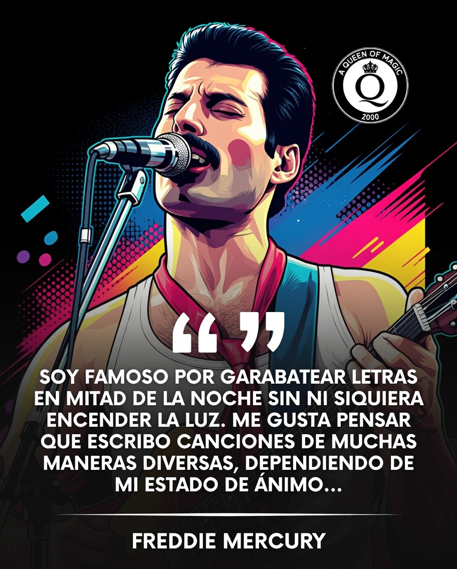 aqueenofmagic's tweet photo. 🗣 | "Soy famoso por garabatear letras en mitad de la noche sin ni siquiera encender la luz. Me gusta pensar que escribo canciones de muchas maneras diversas, dependiendo de mi estado de ánimo..."

#FreddieMercury #Queen https://t.co/q2vQVS2Kke