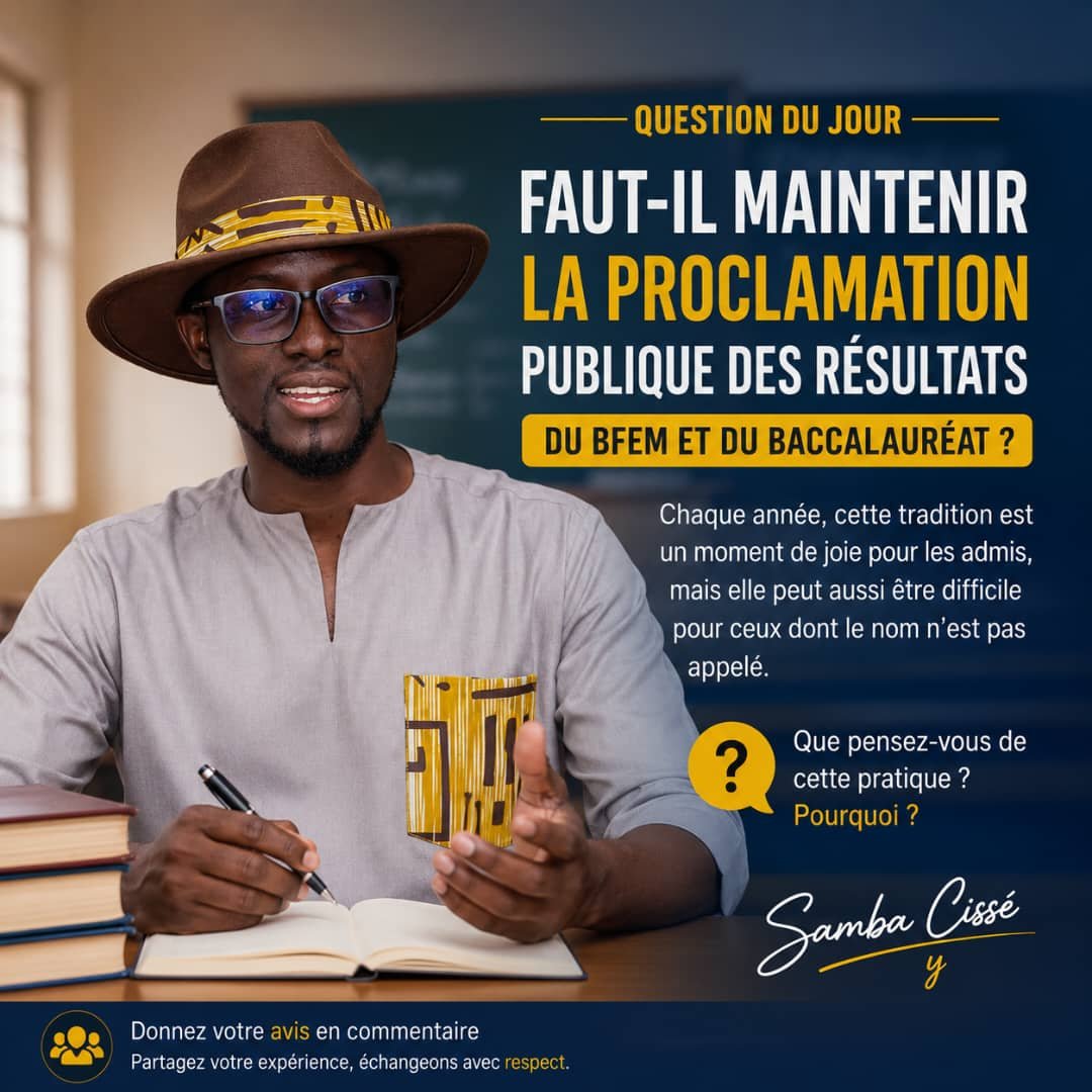 ilescenter's tweet photo. 📚 QUESTION DU JOUR

Chaque année, au Sénégal, les résultats du BFEM et du Baccalauréat sont proclamés publiquement devant les élèves.

Cette tradition est un moment de joie pour les admis, mais elle peut aussi être difficile pour ceux dont le nom n'est pas appelé. https://t.co/caqGPljllU