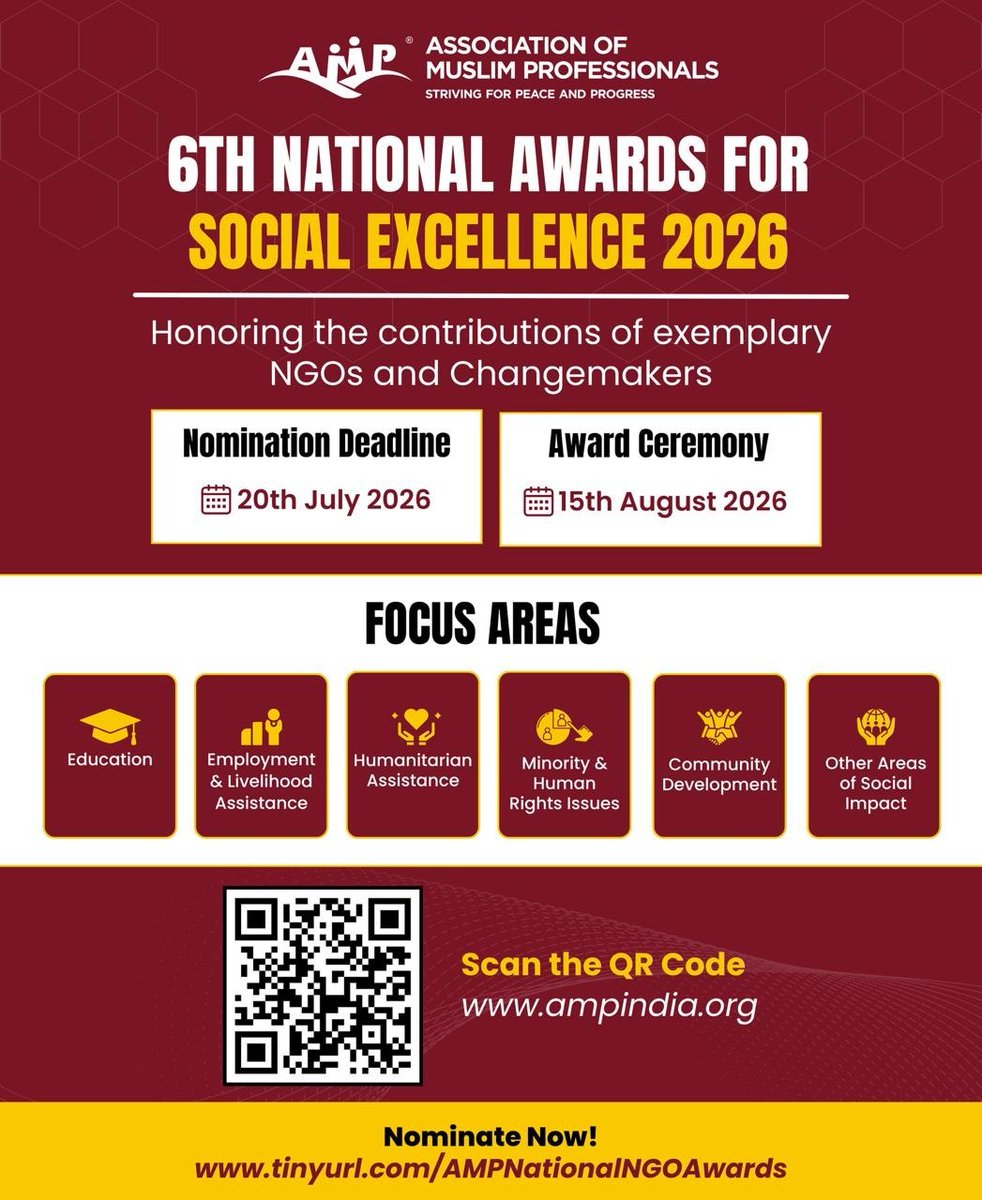 AmpIndia's tweet photo. 🏆 𝐀𝐌𝐏 𝐍𝐀𝐓𝐈𝐎𝐍𝐀𝐋 𝐀𝐖𝐀𝐑𝐃𝐒 𝐅𝐎𝐑 𝐒𝐎𝐂𝐈𝐀𝐋 𝐄𝐗𝐂𝐄𝐋𝐋𝐄𝐍𝐂𝐄 - 𝟐𝟎𝟐𝟔 🏆
📣 India's most prestigious Social Sector Awards are back! 📣 https://t.co/vXbD30lr5d