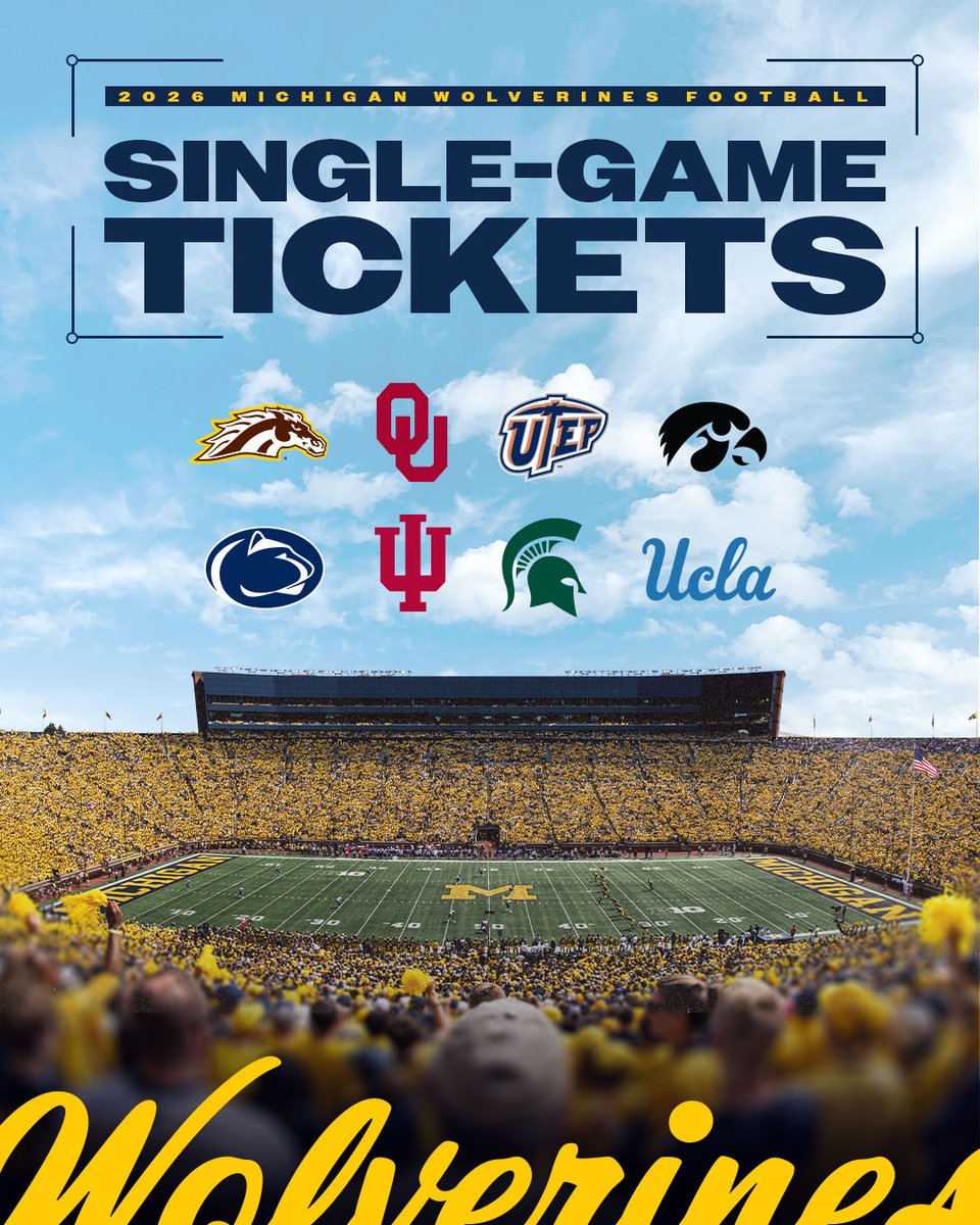 UMichFootball's tweet photo. Friendly reminder that single game tickets go on sale this week!

More Info » https://t.co/gMKTYhx7BN https://t.co/DDzCQaDOEd