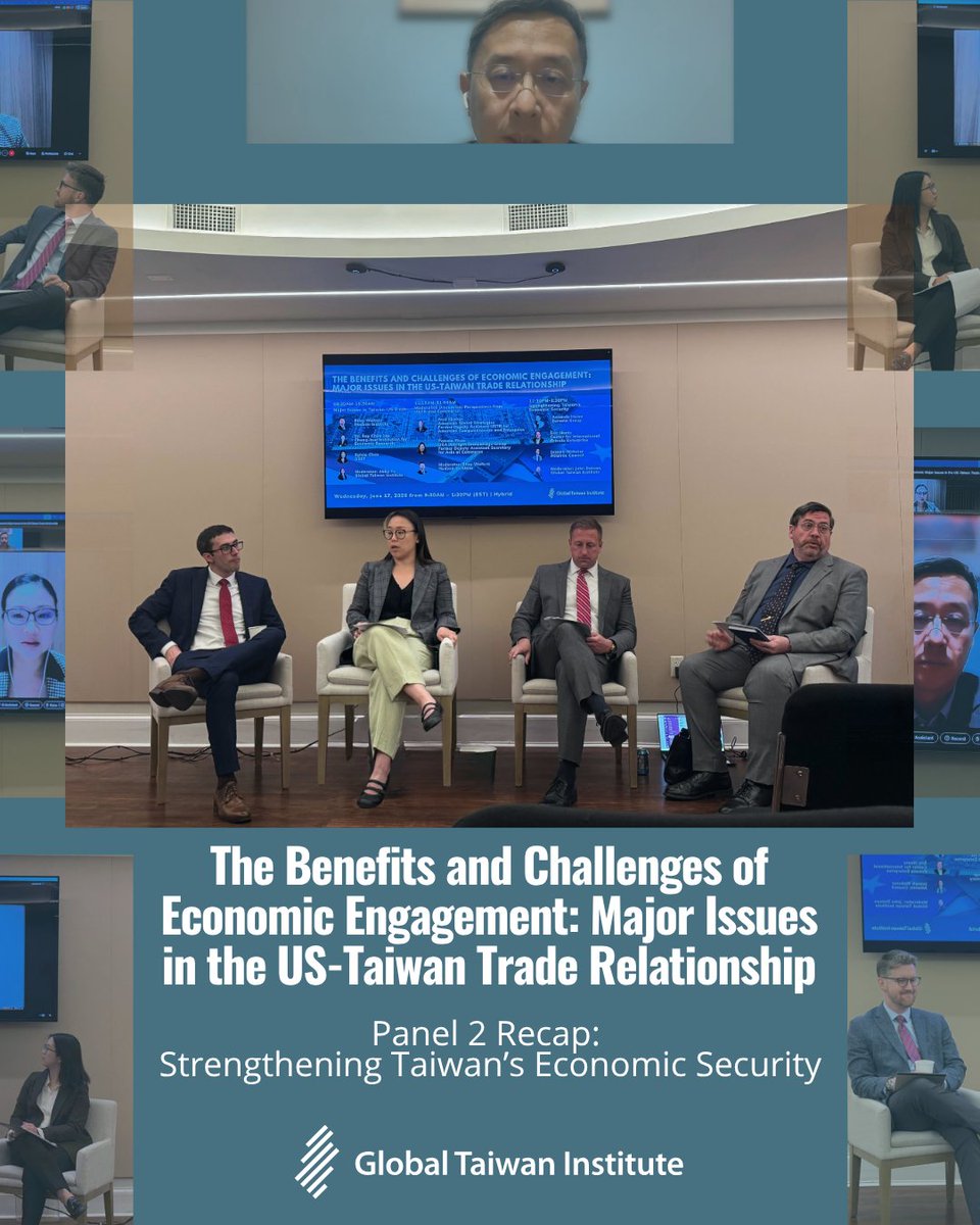 globaltaiwan's tweet photo. On June 17, GTI's panel 2: Strengthening Taiwan’s Economic Security brought together Amanda Hsiao, Eric Hontz, and Joseph Webster to examine Taiwan’s efforts to strengthen #resilience in #SMEs, #energy , and #infrastructure.

📹 Watch event here: https://t.co/nTGw1GRpxP https://t.co/kWYRAhJFFS