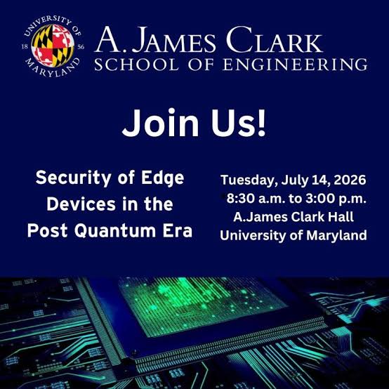 timFinin's tweet photo. As quantum computing becomes more of a reality, edge devices will increasingly come under threat from quantum-capable adversaries. This workshop illuminates the challenges &amp; opportunities in the post-quantum era. 8:30-3pm, Tue, July 14, UMD, College Park https://t.co/671Q4CdB7Z https://t.co/3ga11hxyR4