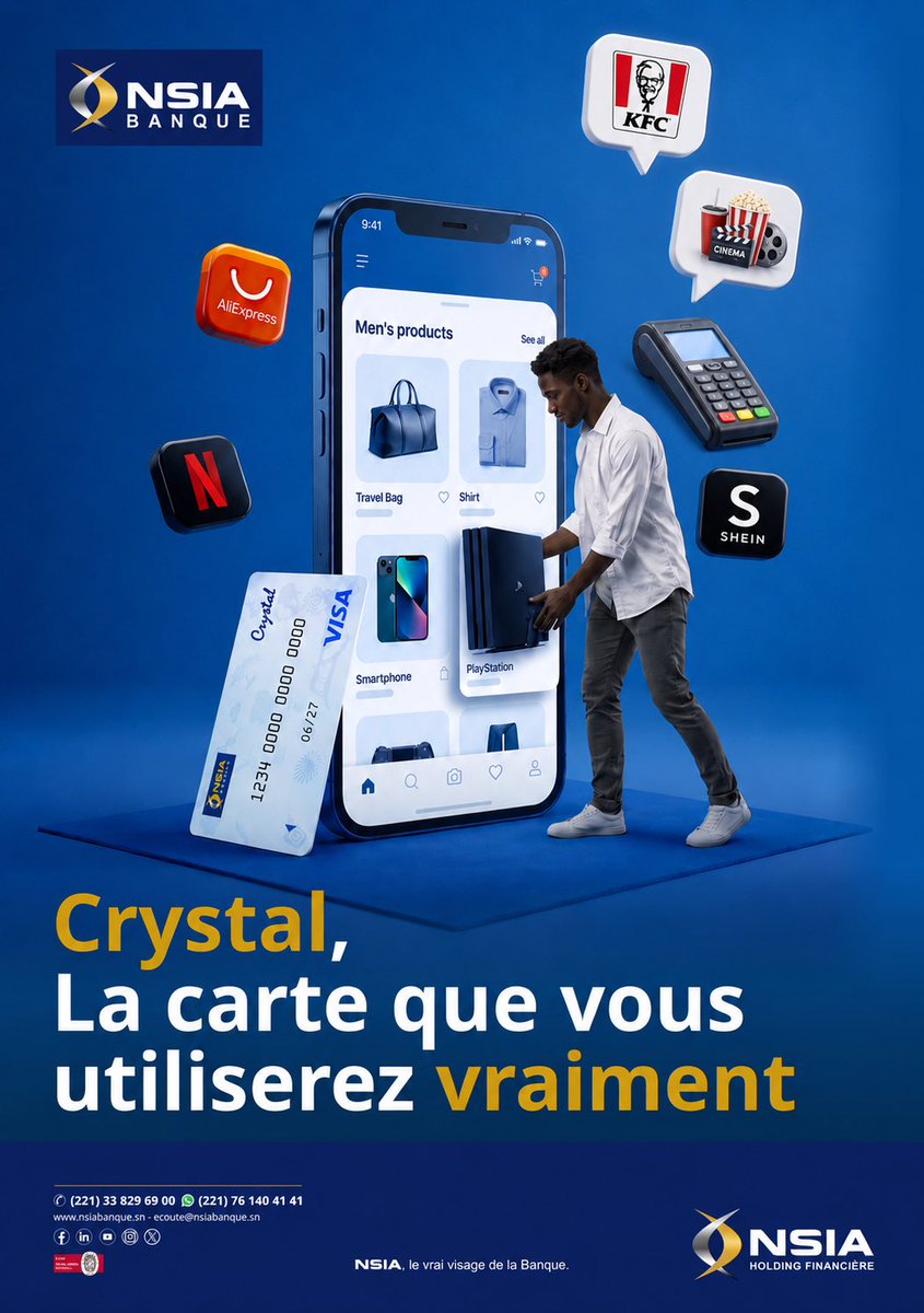 NsiaBanqueSene's tweet photo. En magasin comme en ligne, au quotidien comme pendant vos loisirs, Crystal s'adapte à vos habitudes et vous accompagne dans les moments qui comptent vraiment.
Besoin d'informations ? Amy vous aide au +221 76 140 41 41. 
Précommandez via le formulaire disponible en bio.

#Crystal https://t.co/qMoAbxuPHe