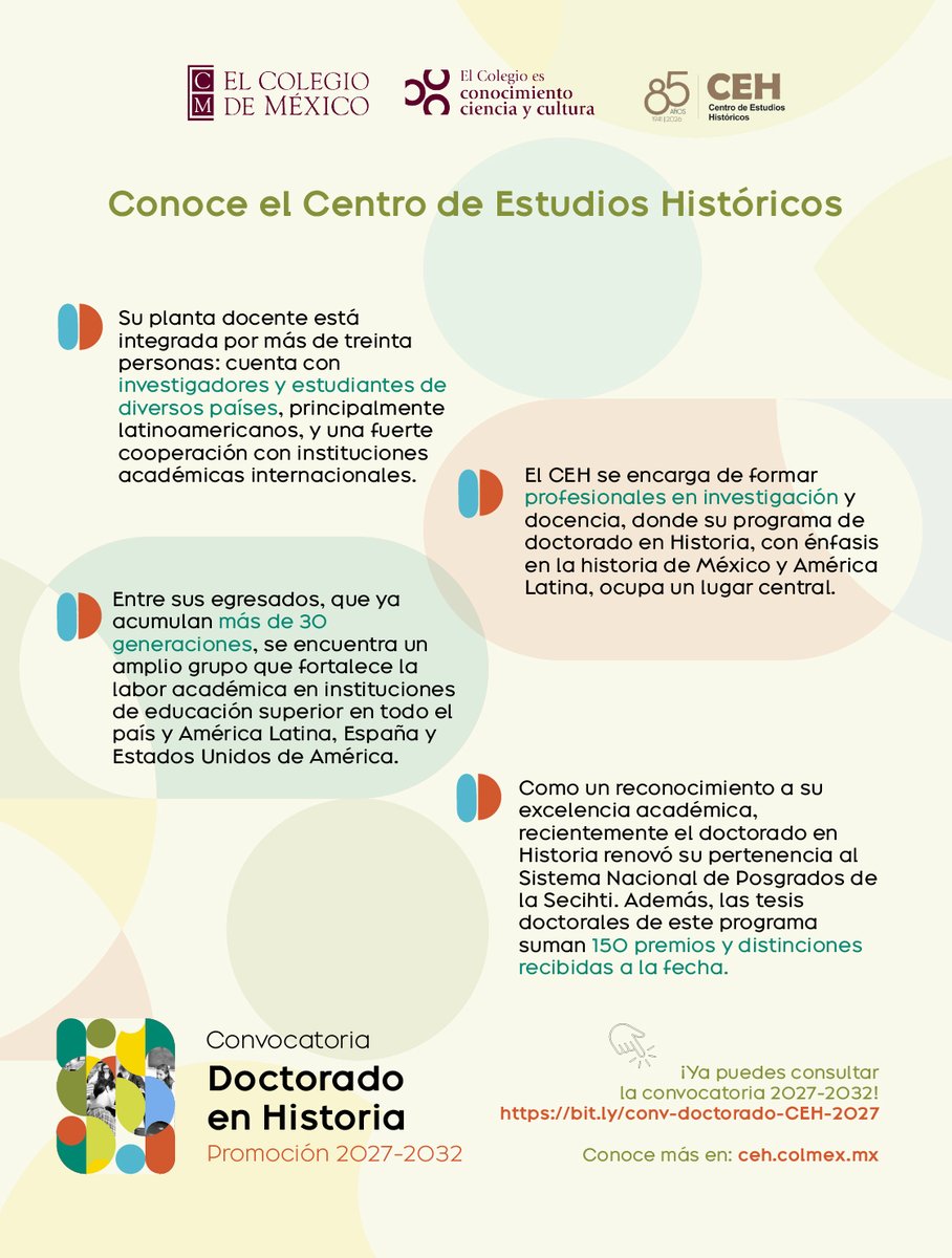 elcolmex's tweet photo. Esta es tu oportunidad para formarte en una institución con un gran legado histórico y cultural, conoce el @CEHColmex y estudia el doctorado en Historia.  📝 Consulta la convocatoria en https://t.co/vDe4gqJfXu y forma parte de la #comunidadColmex.

#EducaciónPública #Posgrado #CiudadDeMéxico #Doctorado #ElColegioDeMéxico