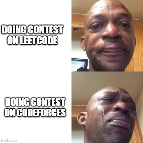 vexstack's tweet photo. Started giving contests on Codeforces...
Realized I've been living in the comfortable bubble called LeetCode π
#CodeForces #LeetCode https://t.co/smhVDGzQWX