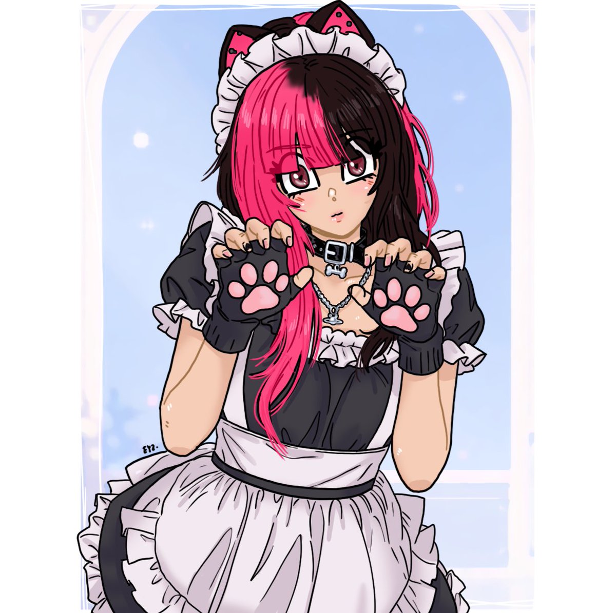 Eyzmaster's tweet photo. Throwback to Yuki's classic catgirl maid cosplay 🐱🖤
Sending lots of positive energy and good vibes as always @ywuukii 
@mtndwr @tailsthefoxfan 
#Eyz #myart #Ywuuki #Fanart #Catgirl #DigitalArt #yuki #mtndwr #waifu https://t.co/yuFix5Zma9