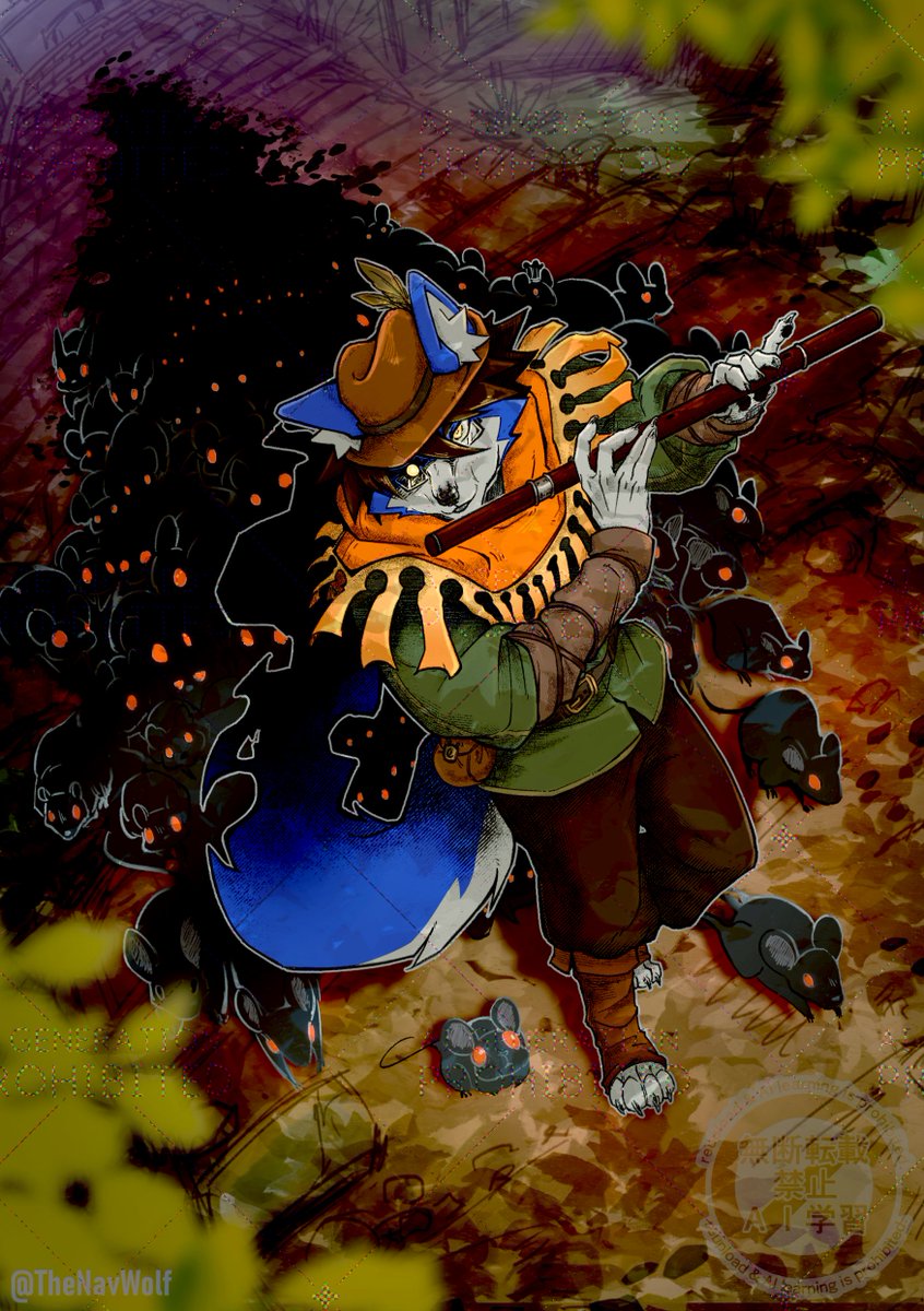 TheNavWolf's tweet photo. <The Pied Piper's Omen>
My art submission to Siampaws conbook.

Inspire from The Pied Piper of Hamelin. 
"Don't forget to pay the piper.:)"
#fursona #digitalart #grimmfairytales #piedpiper https://t.co/CiQbGraHnB