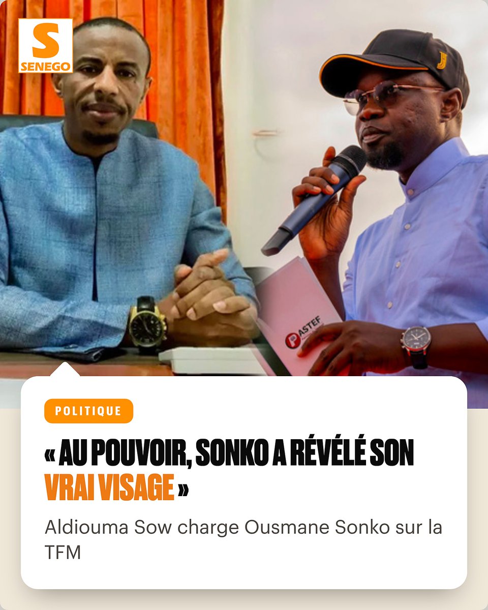 senego's tweet photo. Sur la TFM, Aldiouma Sow s’en prend vivement à Ousmane Sonko et dénonce une dérive au sein du Pastef. Sa sortie intervient dans un contexte de tensions grandissantes entre pro-Diomaye et partisans du Premier ministre. https://t.co/nrVvIR6RNT