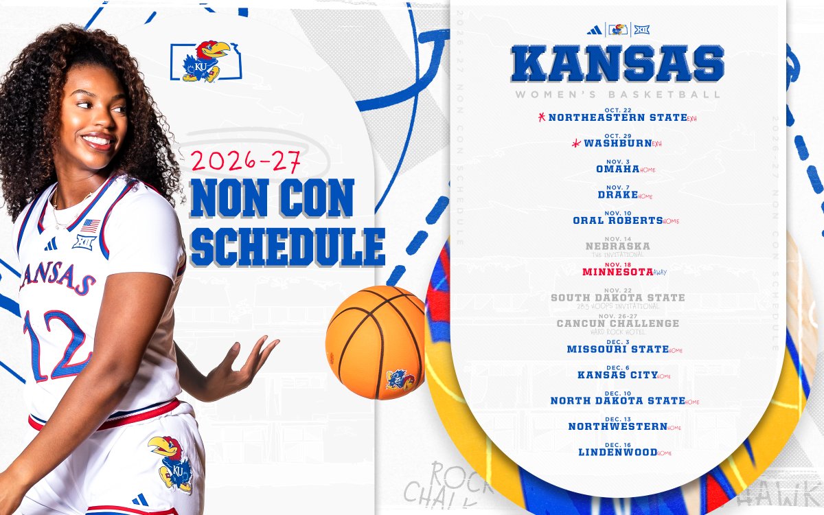 KUWBball's tweet photo. Another challenging non-conference schedule awaits in 2026-27! 

🔗 → https://t.co/3WqgKHr8jq

#RockChalk https://t.co/QZE1DlKyfh