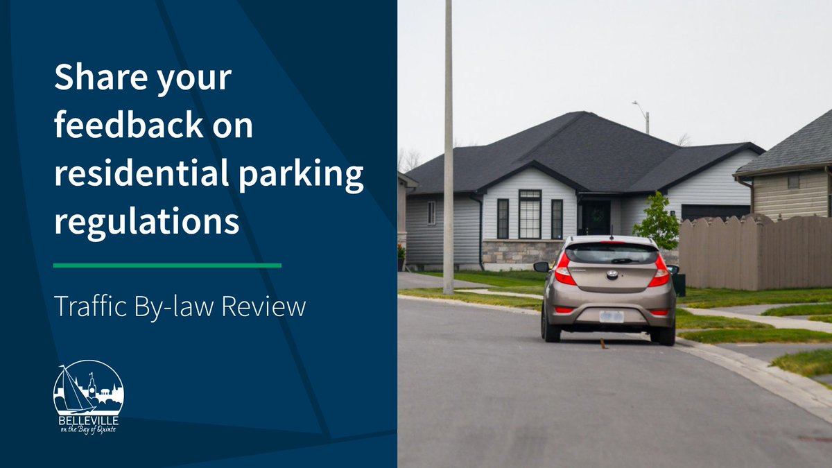 BellevilleON's tweet photo. By-law | We are reviewing our traffic by-law and we want your input! 📣 This includes the following parking regulations:

🚗 Overnight parking restrictions on curbed and non-curbed streets
🚗 Parking on driveway aprons and boulevards
🚗 Seasonal parking restrictions related to winter maintenance operations
🚗 Maximum parking durations on residential streets
🚗 Other parking regulations intended to support road safety, accessibility and municipal operations

📝 Take the survey by July 27! https://t.co/bintiVZUqn 

Learn more about this project: https://t.co/BAYgJOxBRH

Your input will help inform recommendations that will be presented to Belleville City Council for consideration.