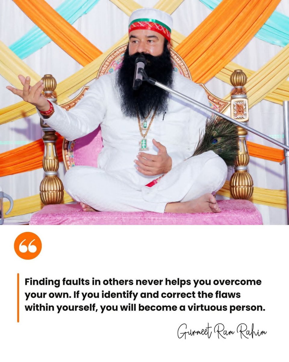 9c5debc1be3849c's tweet photo. people overlook their own shortcomings while constantly pointing out the flaws of others. Saint Dr. Gurmeet Ram Rahim Singh Ji Insan says that we should identify and eliminate our own faults so that Which will lead to our #SelfImprovement.
#GrowthMindset 
#LifeLessons https://t.co/njJjSvsfZN