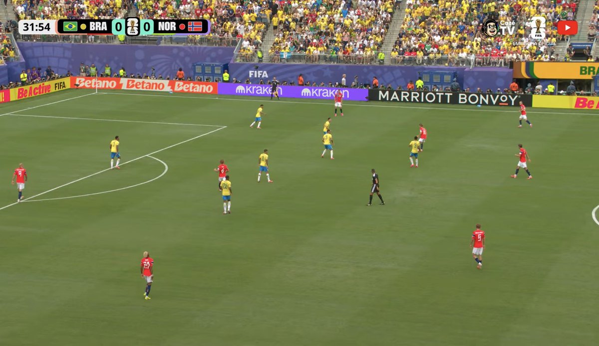 taticavascaina's tweet photo. E a pressão na primeira fase do rival?

Brasil se defendeu muito no médio-baixo, dando campo pra Noruega progredir. 

Não fez pressão coordenada como nos outros jogos. 

Pelo menos em alguns momentos, deveria! https://t.co/CcA3NW5nfU