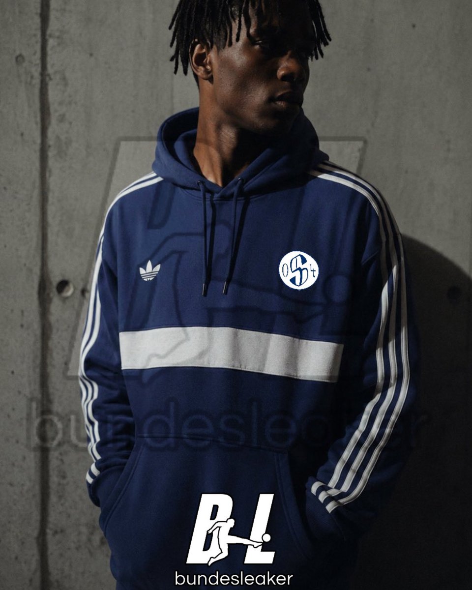 Bundesleaker's tweet photo. 💙/// schalke 04 originals hoodie und longsleeve leaked

- altes logo (vermutlich das abgebildete)
- klassisches design beim hoodie
- pinkes long sleeve 

~ erstellt mit ai auf basis von erhaltenen informationen - 95% genau

#s04 #adidas https://t.co/jg9K7eWs5q