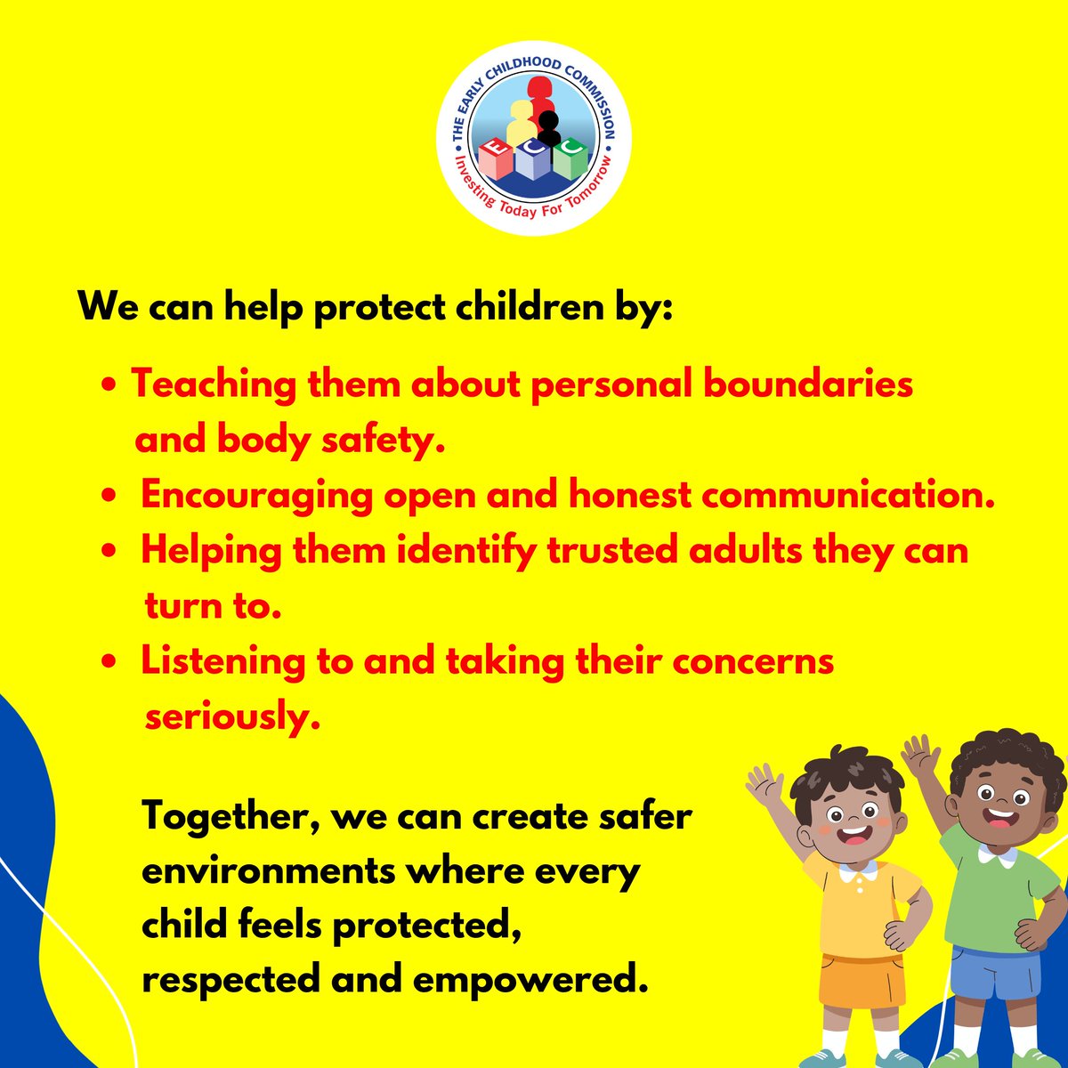 ECCJA's tweet photo. Every action we take can help keep a child safe. Together, we can make a difference. β€οΈ
#12StandardsMatter #ChildrenMatter #EarlyYearsMatter https://t.co/iNee2daujy