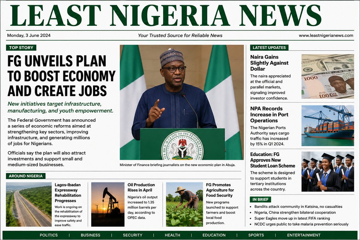 douglasogie1979's tweet photo. 🇳🇬 Nigeria is constantly evolving, and every headline tells part of the story. Stay informed, stay engaged, and be part of the conversation. Which news update stands out to you today?

#NigeriaNews #BreakingNews #NaijaUpdates #CurrentAffairs #StayInformed https://t.co/LRaWK5qhWL