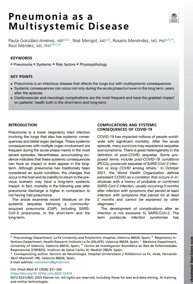 SOMELaguna's tweet photo. 🫁🦠Abordaje de la Neumonía como una Enfermedad Multisistémica

🔰📚Clin Chest Med 2026

https://t.co/3v72xyVZvf

Enlace a Artículo Completo👇🏻✅🆓
https://t.co/rPEDXf5xvO https://t.co/LKyeTerPqF