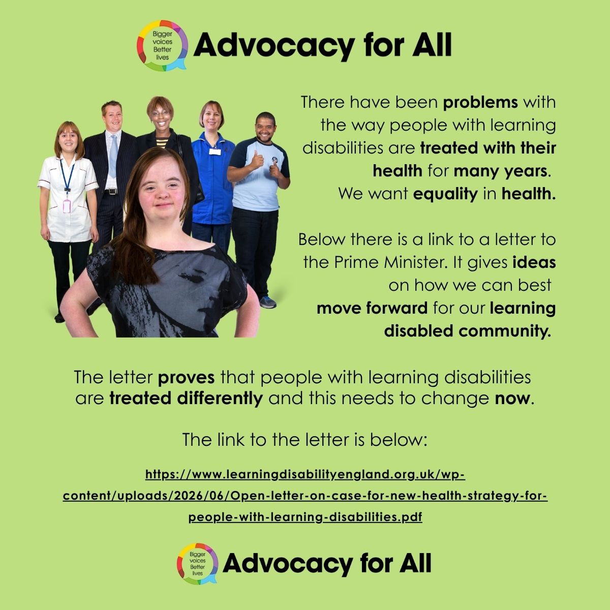 biggervoice's tweet photo. We want equality in health. Changes need to happen now.
Please see below...read, share and if you wish, sign for people with #LearningDisabilities to have equality in health.
#BiggerVoicesBetterLives
#SelfAdvocacyWorks https://t.co/bTmxUPmg0U