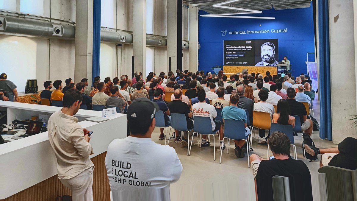 helmcode's tweet photo. Today we are running our first on-site event with open AI community. Couldn't be better! 

Packed house in Valencia for @dobleio on Agentic Engineering.

Standing room only — we literally ran out of space. 😱

This is just the beginning. 🔥 
Thank you @Startup_VLC for the venue ^_^