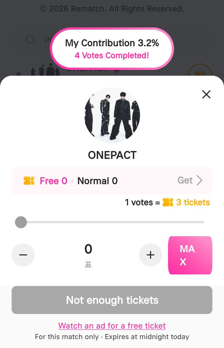 OnepactVoteth's tweet photo. วิธีการโหวตใน #REMATCH
1.เข้าที่หน้าหลักแล้วกดที่แบนเนอร์ OST MATCH POINT: Idol Category
2.เลือก ONEPACT แล้วกด VOTE
1 โหวต
ฟรี: ดูโฆษณา 3 ครั้ง ได้ตั๋วทอง 3 ใบ/1 คะแนน
ซื้อ: เติมตั๋วทองไม่จำกัดคะแนน
📌ตั๋วทองจะหมดอายุทุกเที่ยงคืนของวัน
#VOTEforONEPACT
#ONEPACT #원팩트 https://t.co/XAIJXlAdOL