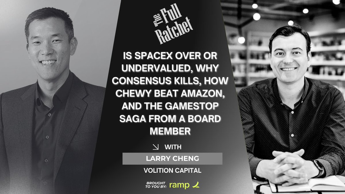 TFR_Pod's tweet photo. Why did the first investor in @Chewy bet against @amazon—and win?

@larryvc explains why consensus kills outsized returns, whether software is dead, how AI is changing investing, and what @SpaceX and @gamestop can teach us about building enduring businesses. Link in bio. https://t.co/VRuCxETiUK