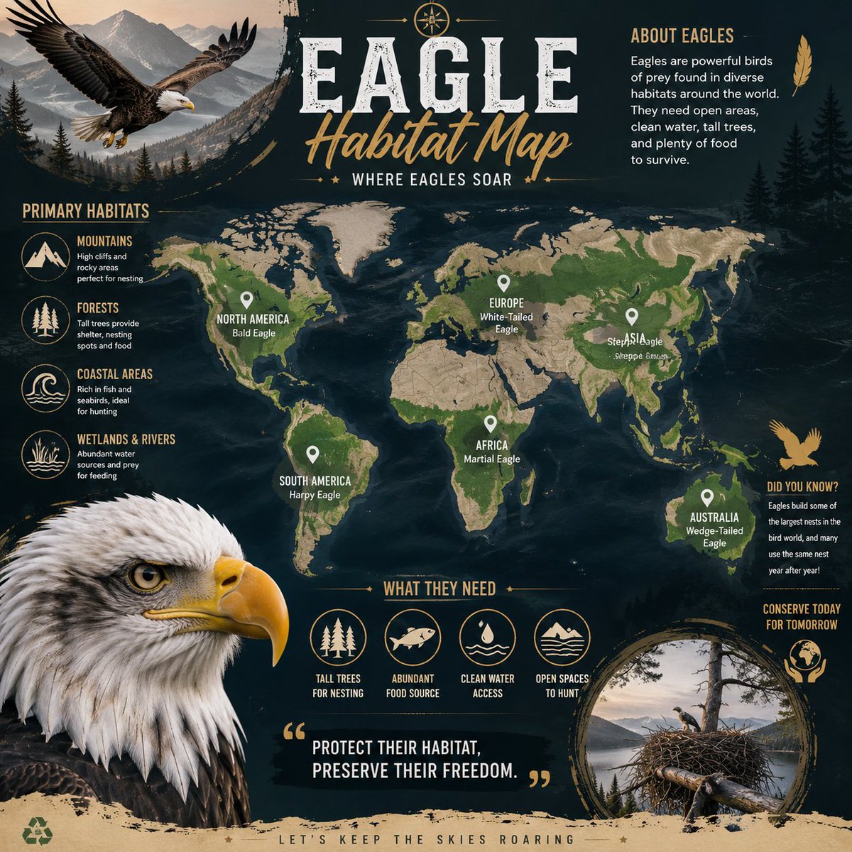 baldeaglenatio's tweet photo. 🦅 Eagles thrive where nature remains wild. From towering mountains to coastal shores, protecting their habitats means protecting the future of these magnificent birds. Every habitat matters. 🌎

#BaldEagle #Wildlife #NatureConservation #BirdsOfPrey #Nature https://t.co/1MVBCPv4BL
