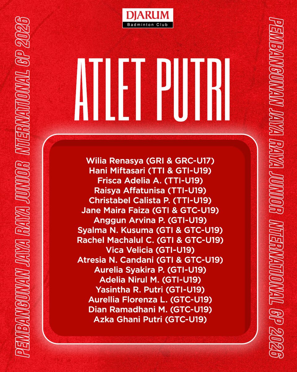 PBDjarum's tweet photo. Berikut daftar atlet putri https://t.co/pFrRHQhrJP