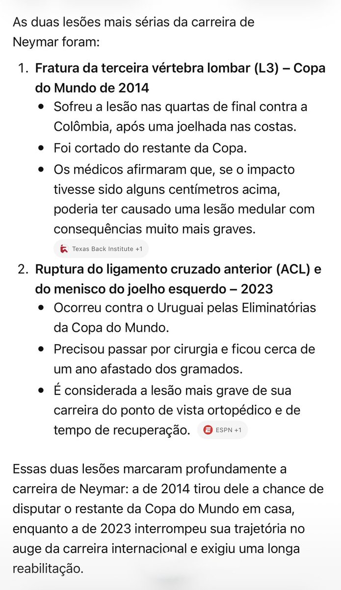ClauAker's tweet photo. Neymar deu tudo pela Seleção Brasileira, até a própria saúde. As duas lesões mais graves de sua carreira aconteceram vestindo a camisa amarela: a fratura na vértebra durante a Copa de 2014 e a ruptura do ligamento cruzado anterior (ACL) com lesão no menisco em 2023.
Mesmo assim, foi transformado em alvo de ataques, insultos e perseguição. Esquecem tudo o que fez pelo Brasil, esquecem as dores, os sacrifícios e os momentos em que carregou a seleção nas costas.

O Brasil não valoriza os seus heróis.
Sinto nojo desse povo desmemoriado e raivoso.
O Brasil tem o péssimo hábito de destruir seus próprios ídolos.
Calem a boca 🤫!