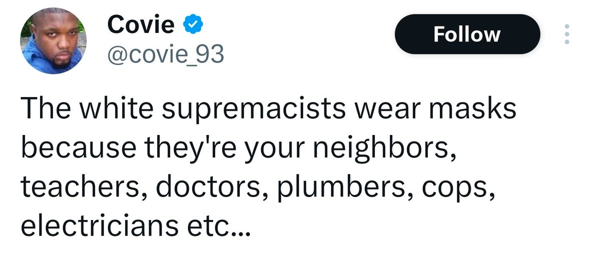 GenericSnarky's tweet photo. Only a black guy could think "White supremacists work important jobs" is somehow an insult https://t.co/SRZONuXSum
