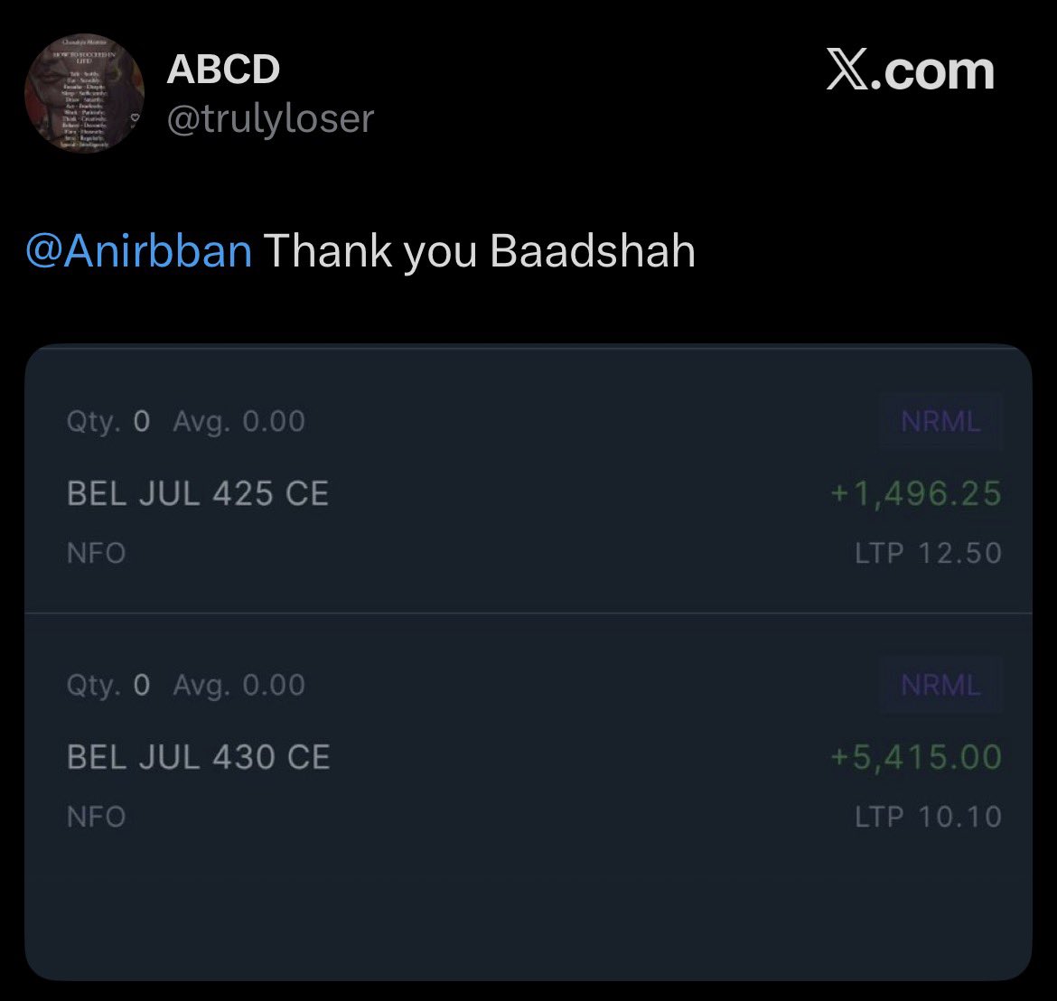 Anirbban's tweet photo. All your self study on #LTF, #BEL gave good learning to youβ¦
#XSub #AnirbanAcademy https://t.co/Ib8PGj1Vos