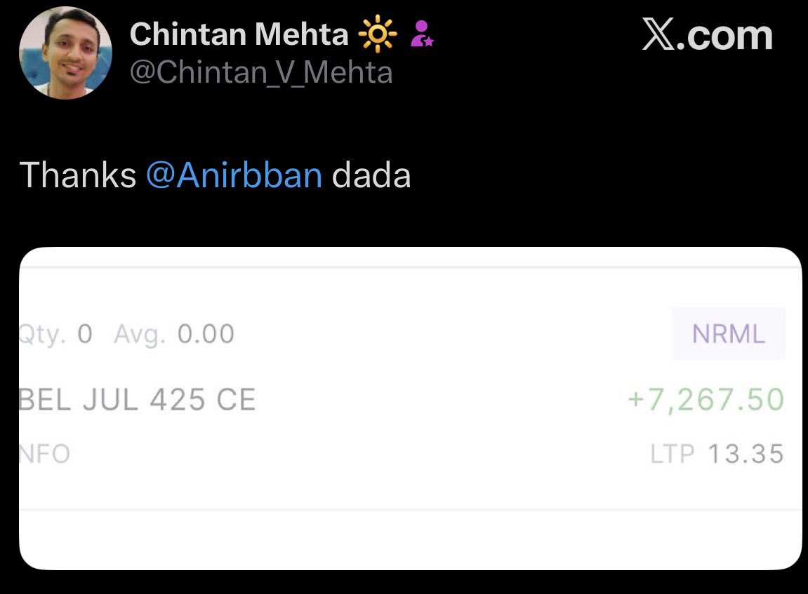 Anirbban's tweet photo. All your self study on #LTF, #BEL gave good learning to youβ¦
#XSub #AnirbanAcademy https://t.co/Ib8PGj1Vos