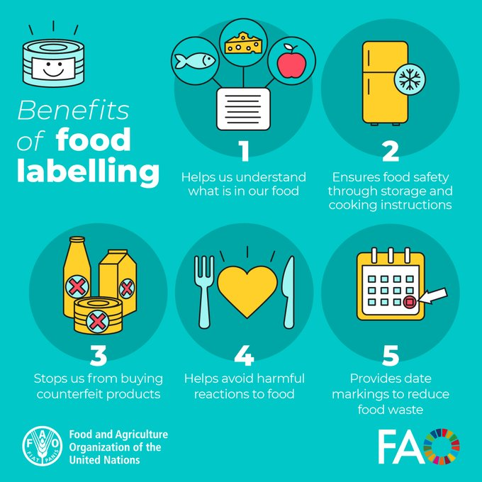 FAOWHOCodex's tweet photo. 📋 | Food labels guarantee that the food is what we think it is, and that products are as nutritious as we think they are.

👉 They also ensure #FoodSafety though storage and cooking instructions.

🥫📋✅🍽️☺️

#CodexCAC49 https://t.co/RCniZYG9pC
