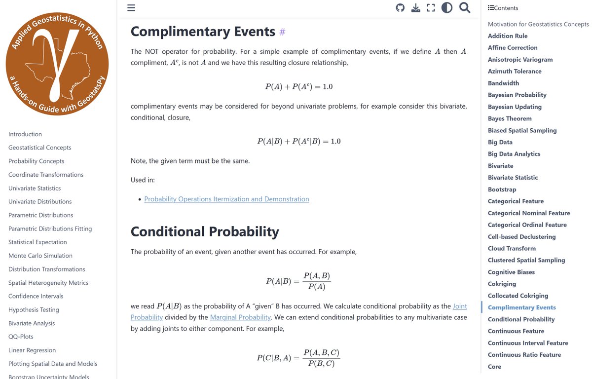 GeostatsGuy's tweet photo. ๐ Going live! ๐
In response to student requests, I've added a comprehensive glossary to my free online #Geostatistics and #DataAnalytics e-book. ๐ก
Over the past week, I worked hard to add cross-references and convenient hyperlinks throughout the glossary, making it easy to jump between related concepts and build understanding.
I'm stoked to see this e-book continue to come alive as a learning resource! ๐ My mission is to support my students at @UTAustin, along with students and working professionals around the world who are learning geostatistics and spatial data analytics. ๐
Check it out! ๐Happy learning! ๐โจ