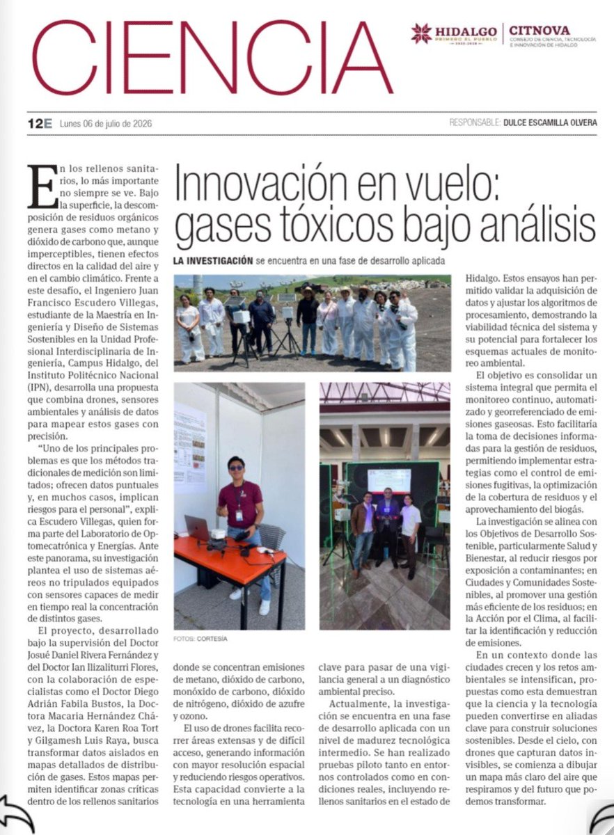 CITNOVA's tweet photo. #MásEspaciosSobreCiencia
🟢 Innovación en vuelo: gases tóxicos bajo análisis.
👩🏾💻Entrevista: Ing. Juan Francisco Escudero Villegas de #UPIIH
📲Versión digital: 👉 https://t.co/51vNRR0Zr1
📰Vía: @diaplazajuarez
Página. 12E https://t.co/sej5XC7feB