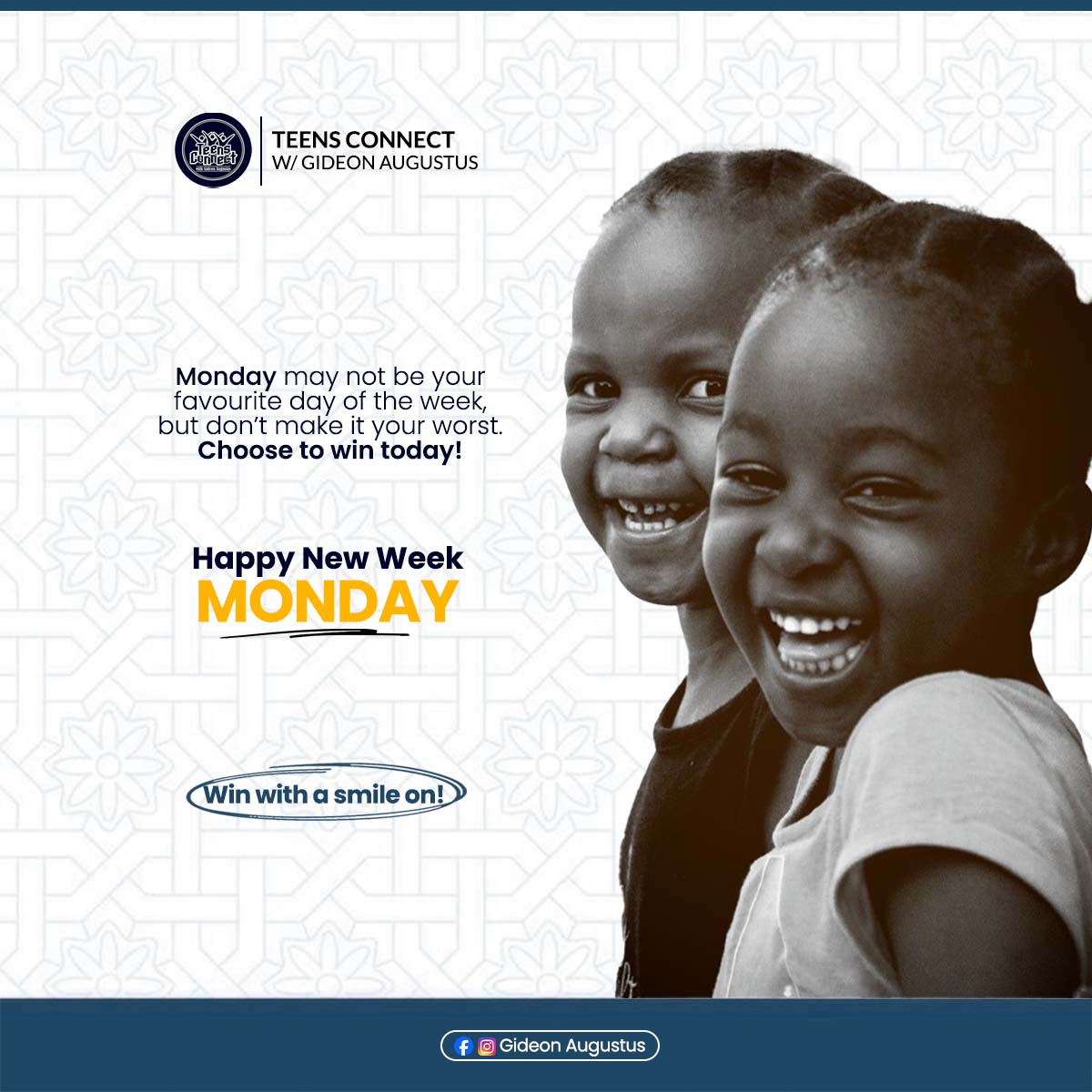 gideonaugustus's tweet photo. Win with a smile today!

#TeensConnect #Monday #WinningMindset #Smile ☺ https://t.co/TQ4wyaLImx