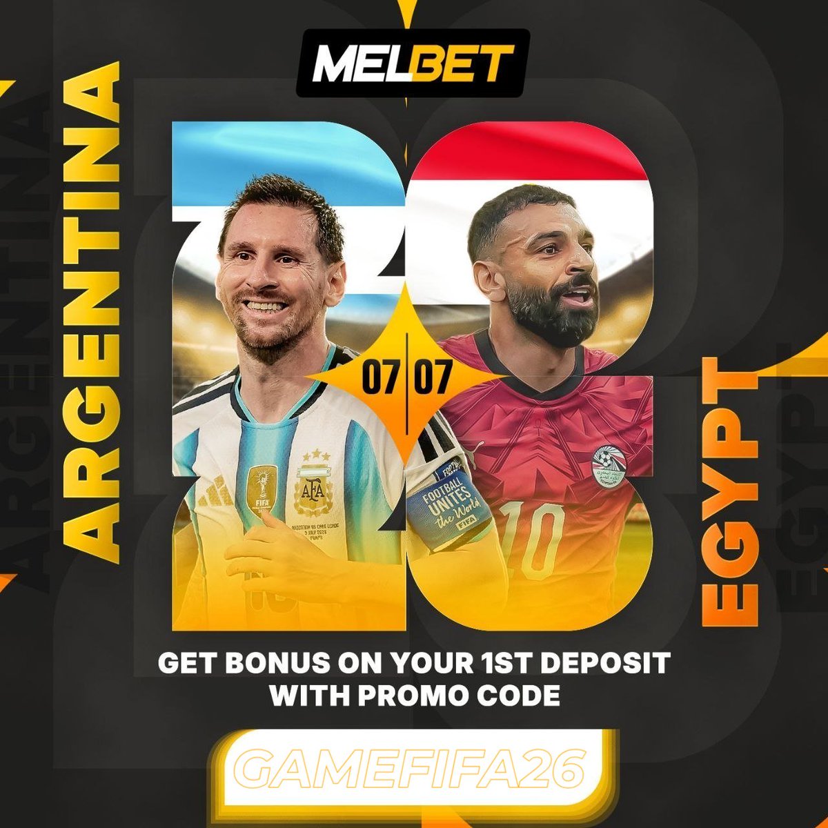 melbet_manager's tweet photo. 🏆ARGENTINA vs  EGYPT🏆 

BIG MATCH is about to kick off. Sharing to your audience and raise the traffic on daily basis. 
Using promo code to get your bonus: GMAEFIFA26

Joining Melbet affiliates and start working with the top iGaming brand. Admin https://t.co/cAwma9TkSA https://t.co/6o6USCTfVS