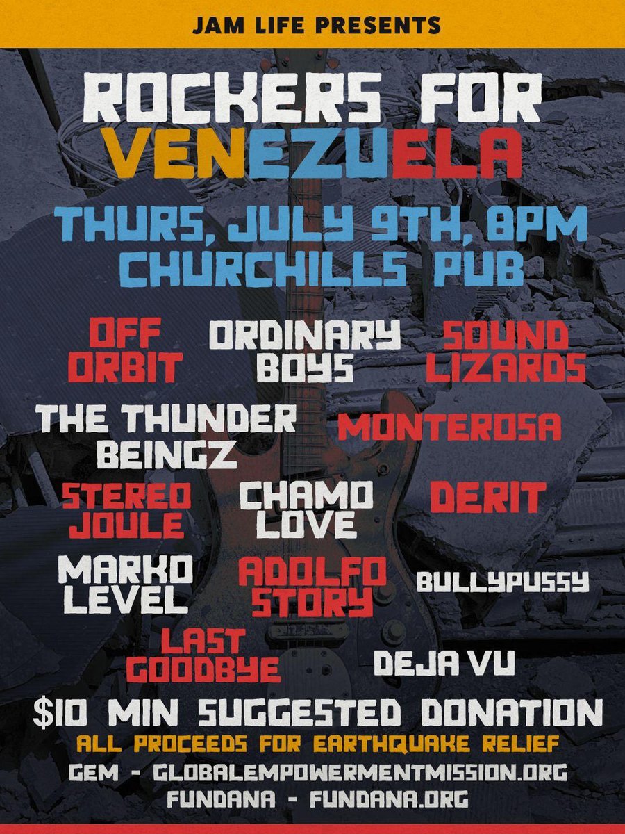 marko_level's tweet photo. I’ll be playing in #Miami at @churchillspub this Thursday July 9th for #Venezuela earthquake relief show! https://t.co/7Kaas1VKsy