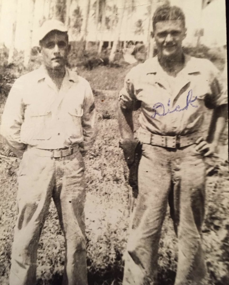 smallrites's tweet photo. This is my dad's dad, Dick Kennedy, on Guam in 1944.
He was a farm boy. He served in Marine infantry and fought in some of the worst engagements in the Pacific.
He came home with demons. He worked a factory job and drank himself into an early grave, like so many he served with.
My mom's dad, Albert Blanton, served in the Army. Also a farm boy from the South. Before the war he worked as a janitor in a factory.
He was shipping out to the Pacific when the war ended. He was sent to radar school and learned to type.
When he came back he was a clerk at that factory. Over several decades he became its CEO.
If Blanton had shipped out six months earlier, he would have been on those beaches.
If Kennedy had gone a year later, he might have learned to type.
These are both very American stories.
I think about them both every 4th of July.