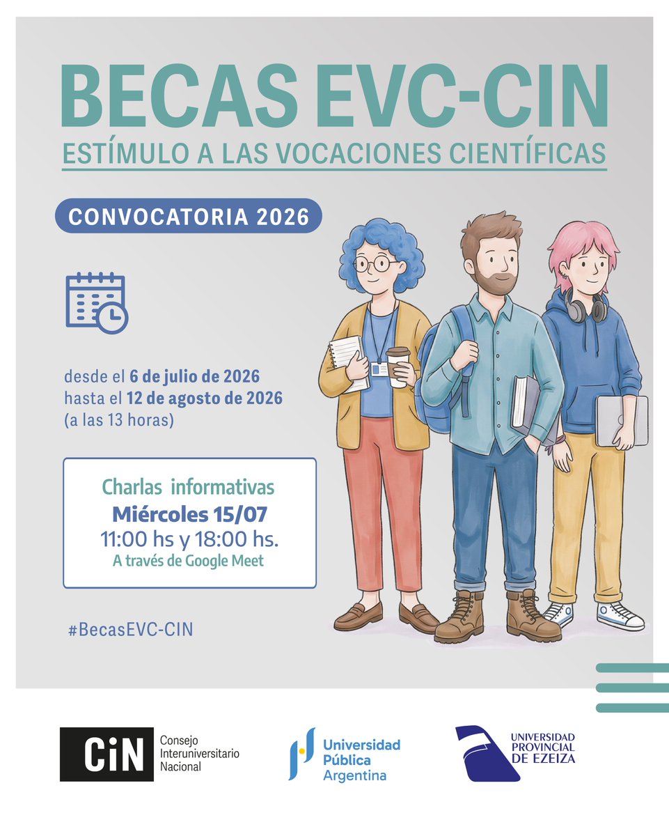 UPE_Ezeiza's tweet photo. ¡Abrió la convocatoria para las Becas EVC-CIN 2026 - Estímulo a las Vocaciones Científicas!

Si tenés al menos el 50% de las materias aprobadas, promedio mínimo de 6 puntos y no accediste antes a una Beca EVC-CIN, esta oportunidad es para vos. https://t.co/UGUdPfbeHF