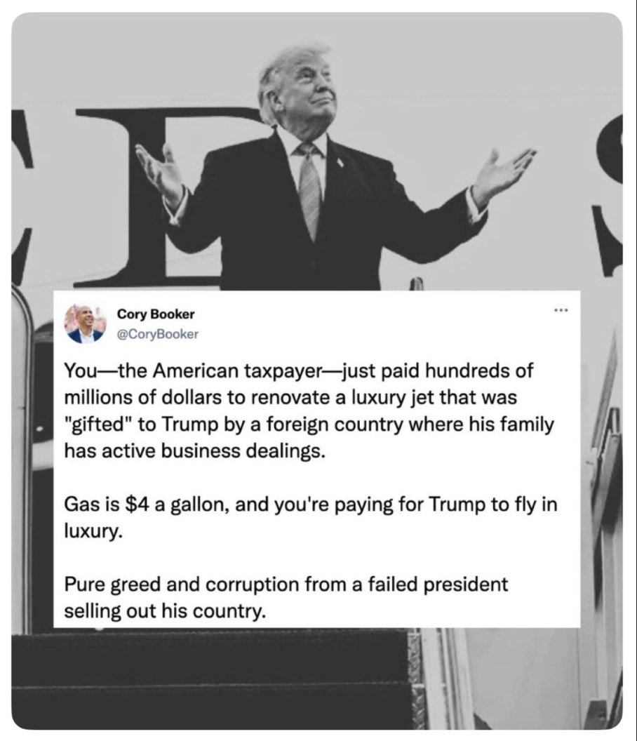 TheDemCoalition's tweet photo. "Pure greed and corruption from a failed president selling out his country." - Senator Cory Booker

#TrumpCrimeFamily https://t.co/StvLWzILwW