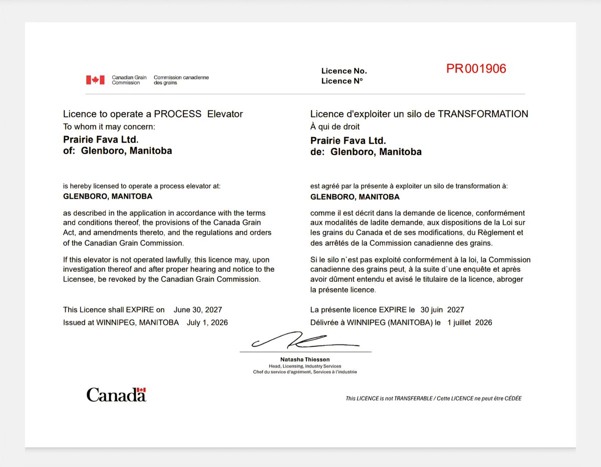 prairiefava's tweet photo. A quick clarification following a recent misleading article: 

Prairie Fava previously held both a Processor Elevator Licence and a Grain Dealer Licence. We voluntarily discontinued our Grain Dealer Licence as our business has evolved to focus on what we do best - processing prairie grown fava beans through our own facility, rather than merchandising grain that doesn't move through our plant.

For our growers, nothing changes. Our focus remains on creating demand, adding value to your crop, and investing in the future of Canadian fava beans.

#canadianag #favabeans 

@MBCooperator