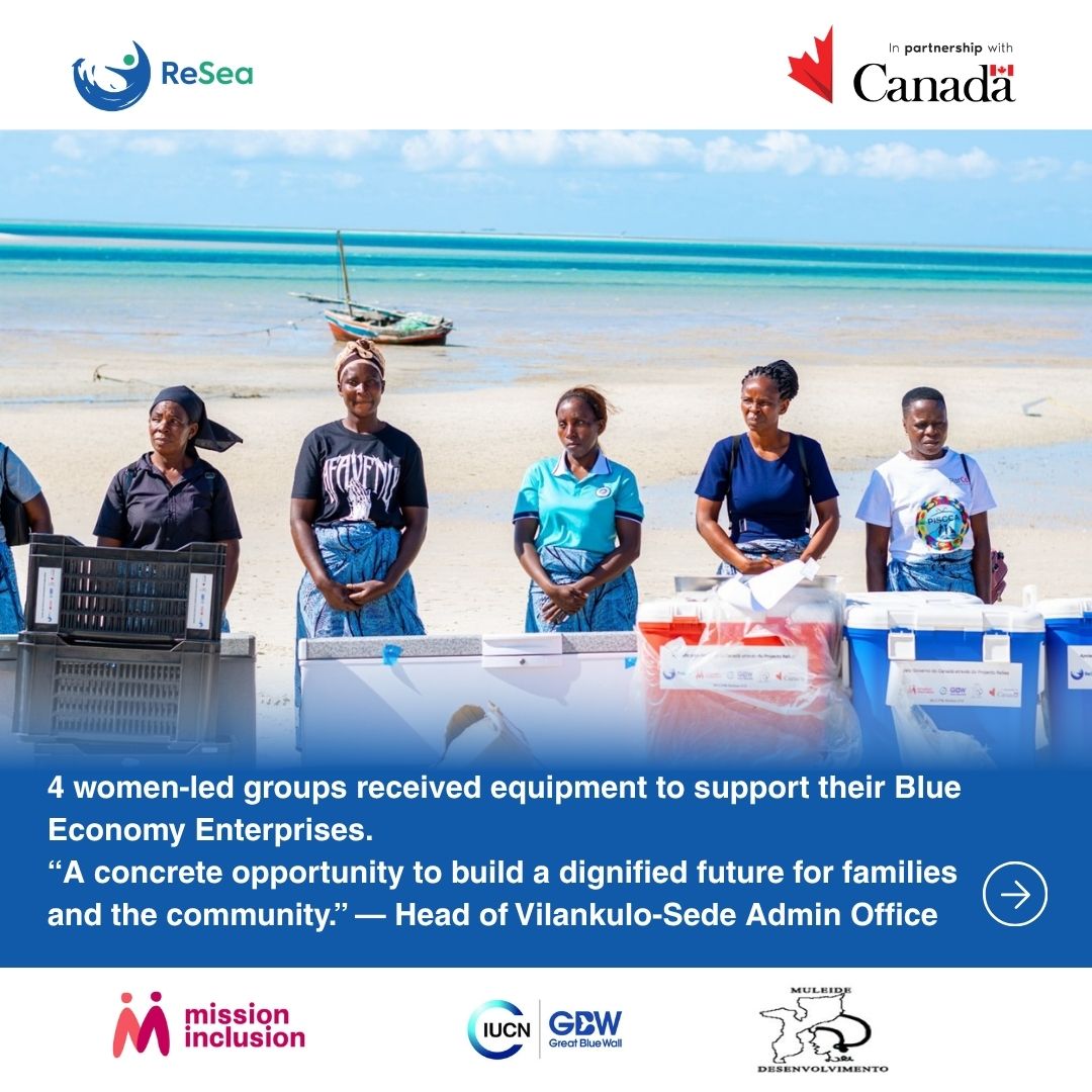 resea_project's tweet photo. 🙌In Vilankulo, Mozambique, ReSea is equipping women-led enterprises to build resilient coastal livelihoods.
#ReSeaProject #BlueEconomy #InclusiveClimateAction #GreatBlueWall 

💙: @CanadaDev, @CanHCMozambique, @IucnE, @mulher_lei, @OceanHubAfrica https://t.co/FthsCd84XF