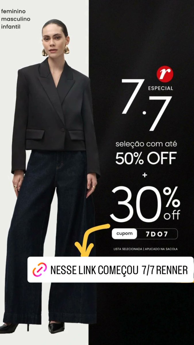 Sh_lehlys's tweet photo. 🚨 Especial 7 do 7 da Renner! 🛍️
Até 50% OFF + 30% OFF EXTRA com o cupom 7DO7.
Aproveitem
https://t.co/DfbnKEK99j
#Renner #Promoção #Descontos #ModaFeminina #ModaMasculina #ModaInfantil #Ofertas #Achadinhos #Cupom #7do7 https://t.co/b3LLAlXZrU
