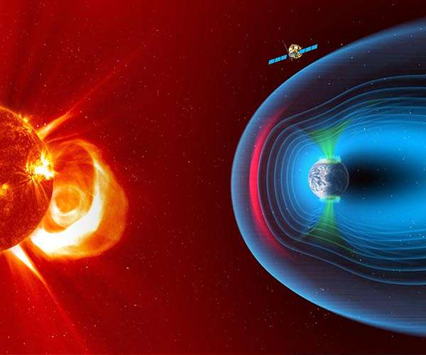 explorespacegv's tweet photo. The Sun fires a constant stream of charged particles at Earth at 400 km per second.

Our magnetic field deflects all of it  silently, invisibly, every second of every day.

A joint ESA-China satellite launches May 19 to X-ray that shield for the first time ever. https://t.co/dAn6PKK5gt