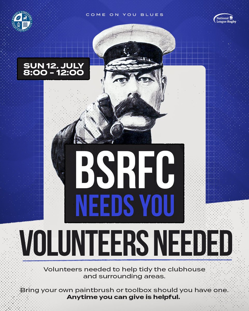 BSRUGBY's tweet photo. Your club needs you! Volunteers needed to help tidy the clubhouse and surrounding areas. 
Sunday 12th July 08:00 - 12:00 
Anytime you can give is helpful. 
Bring your own paintbrush or toolbox should you have one. 
Many hands make light work!

💙🤍
#OneClub https://t.co/lLDsDZmiEU