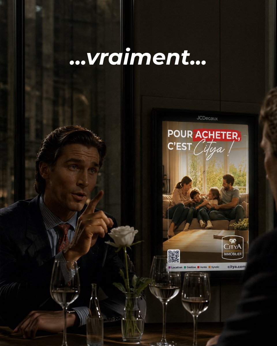 CITYAimmobilier's tweet photo. 🕶️ *"Regardez cette affiche. Son design épuré. Son emplacement. Mon Dieu... elle est partout."*

Même Patrick Bateman n'aurait pas résisté à notre campagne estivale. 😏

📍Cet été, **Citya est partout**... saurez-vous repérer nos affiches près de chez vous ?

#CityaEstPartout #CampagneEstivale