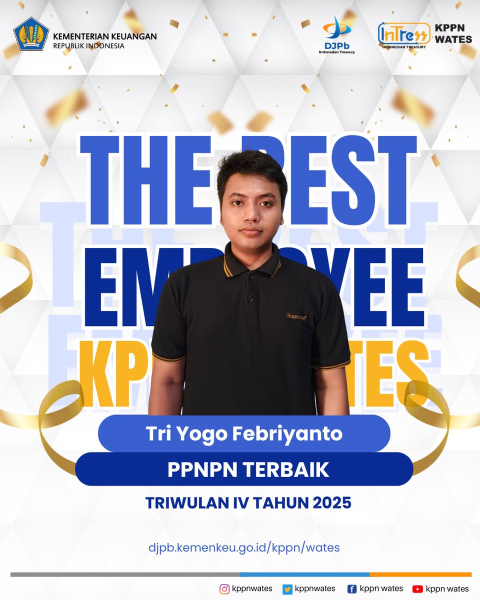 kppnwates's tweet photo. Hai #SobatIntress176,

Penetapan Pegawai dan PPNPN terbaik pada Kantor Pelayanan Perbendaharaan Negara Tipe A2 Wates Triwulan IV Tahun 2025 dan terpilih pegawai terbaik triwulan IV Tahun 2025 yaitu Risa Pawestri dan PPNPN terbaik triwulan IV Tahun 2025 yaitu Tri Yogo Febriyanto. https://t.co/gvir8WhqIK