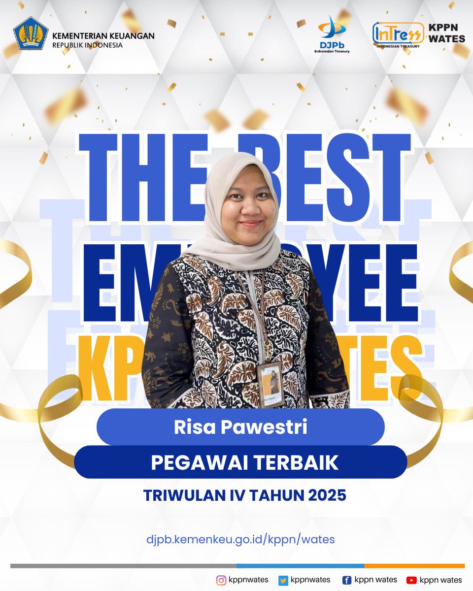 kppnwates's tweet photo. Hai #SobatIntress176,

Penetapan Pegawai dan PPNPN terbaik pada Kantor Pelayanan Perbendaharaan Negara Tipe A2 Wates Triwulan IV Tahun 2025 dan terpilih pegawai terbaik triwulan IV Tahun 2025 yaitu Risa Pawestri dan PPNPN terbaik triwulan IV Tahun 2025 yaitu Tri Yogo Febriyanto. https://t.co/gvir8WhqIK