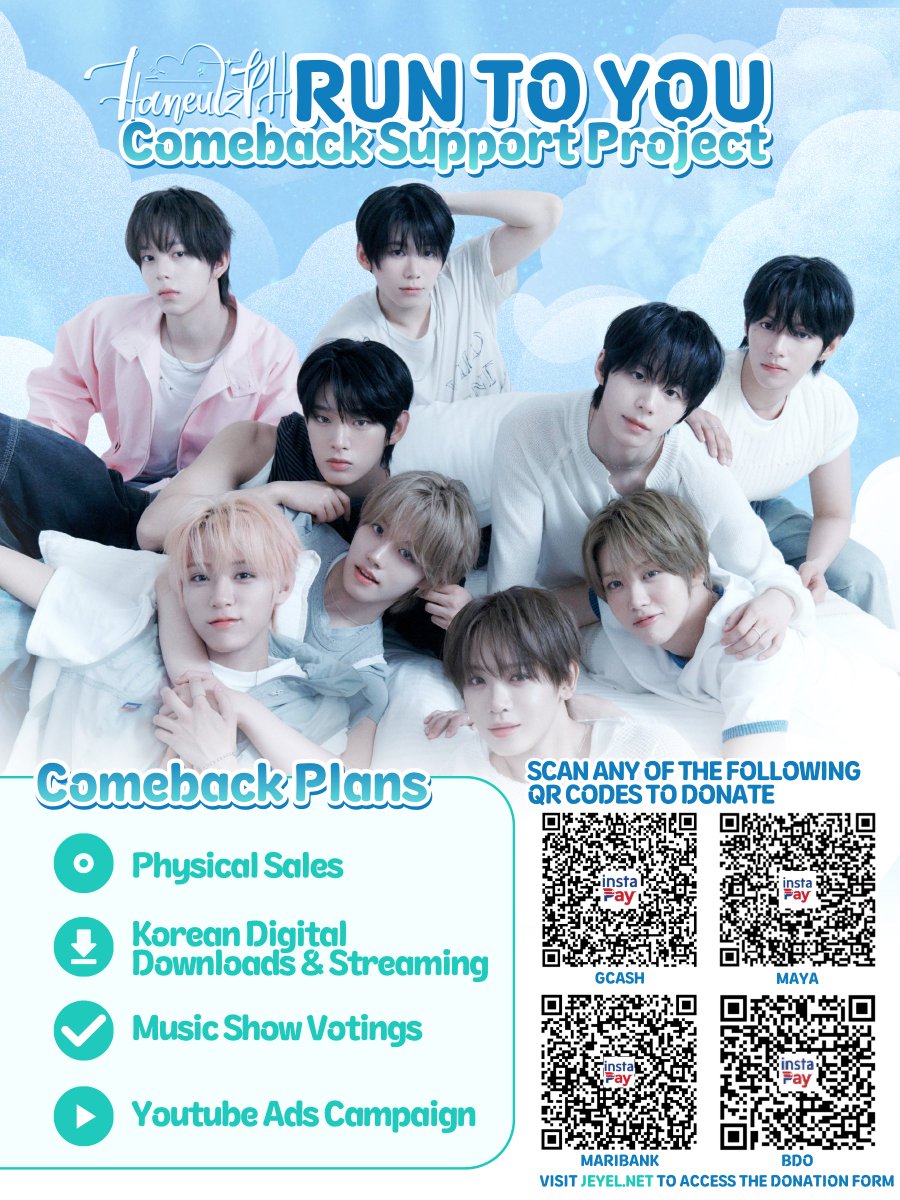 HaneulzPH's tweet photo. ☁️ 𝐑𝐀𝐅𝐅𝐋𝐄 𝐅𝐎𝐑 𝐀 𝐂𝐀𝐔𝐒𝐄: 𝐂𝐎𝐌𝐄𝐁𝐀𝐂𝐊 𝐒𝐔𝐏𝐏𝐎𝐑𝐓 ☁️

AHOF’s comeback is imminent. Haneulz PH is still accepting donations to our comeback support efforts geared towards making AHOF’s next era a success.

To support our endeavors, one generous FOHAnsum has kindly donated one 𝐒𝐕𝐈𝐏 𝐒𝐭𝐚𝐧𝐝𝐢𝐧𝐠 𝐃 𝐭𝐢𝐜𝐤𝐞𝐭 to AHOF The First Spark in Manila for raffle in order to help us raise comeback funds! 🎉

How to enter the raffle:
1️⃣ Head to https://t.co/GX3b5Z2geZ and scan any of the QR codes to donate.
2️⃣ Donate a minimum amount of ₱20.
Every ₱20 pesos donated = 1 raffle entry.
e.g. Hansum donates ₱100 → 5 raffle entries
3️⃣ Upload your proof of donation and choose “𝗥𝗨𝗡 𝗧𝗢 𝗬𝗢𝗨 𝗖𝗼𝗺𝗲𝗯𝗮𝗰𝗸 𝗦𝘂𝗽𝗽𝗼𝗿𝘁” under Purpose.
4️⃣ Like and RT this tweet and comment your proof below with the following hashtags

#JL #제이엘  
#HAN #박한 
#AHOF #아홉 

Deadline of entries: July 20, 2025 12:00 AM PHT

𝑨𝑯𝑶𝑭’𝒔 𝒔𝒖𝒄𝒄𝒆𝒔𝒔 𝒊𝒔 𝑯𝒂𝒏 𝒂𝒏𝒅 𝑱𝑳’𝒔 𝒔𝒖𝒄𝒄𝒆𝒔𝒔. Let’s make sure that all of their hard work bears fruit.