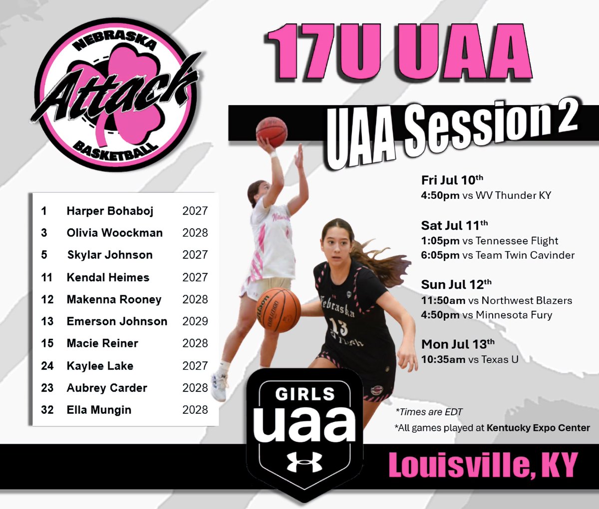 NebraskaAttack's tweet photo. Rosters &amp; Schedules 
UAA Session 2 
July 10-13
Louisville, KY

17U UAA
16U UAA
15U UAA
14U UAA https://t.co/zodX8D8P8I
